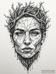 A human face made from interwoven tree branch... - эскиз тату (№1752336066_0, 12.07.2025 16:01) — Tatufoto.com