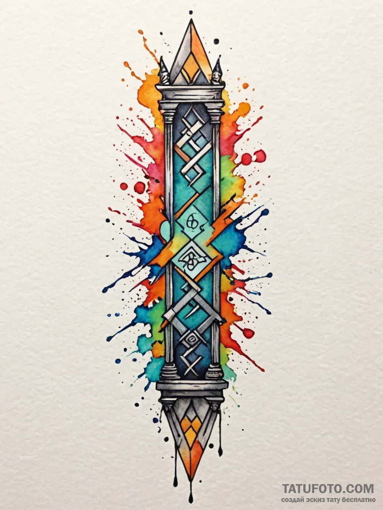Oak pillar cracked with runes, tattoo sketch... - эскиз тату (№1752336665_0, 12.07.2025 16:11) — Tatufoto.com