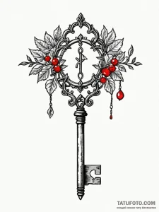 Quartz vine binding ancient key, tattoo line... - эскиз тату (№1752336750_0, 12.07.2025 16:12) — Tatufoto.com