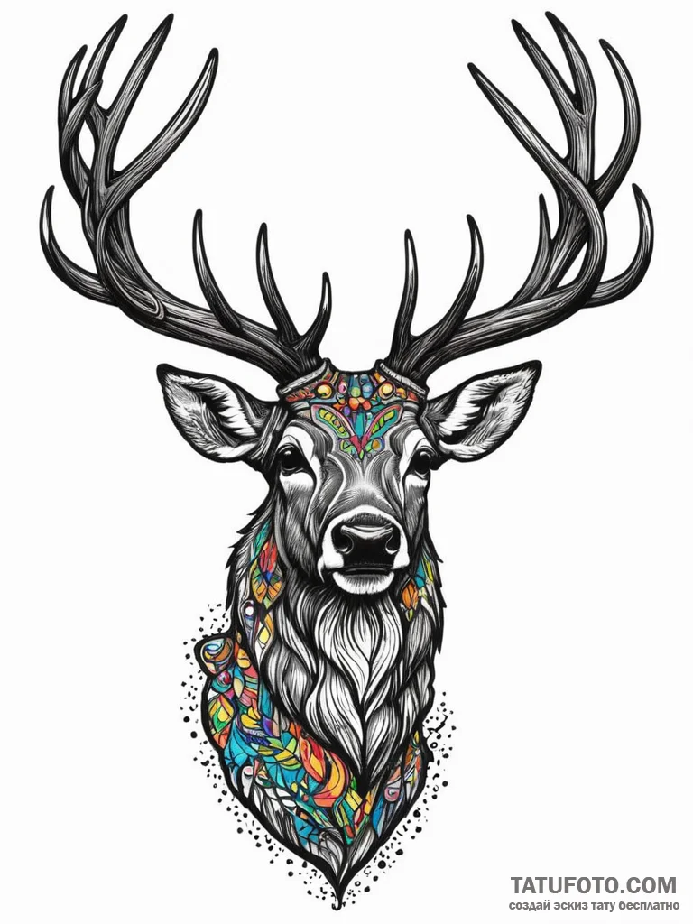 Stag's head with a forest silhouette in its a... - эскиз тату (№1752337005_0, 12.07.2025 16:16) — Tatufoto.com