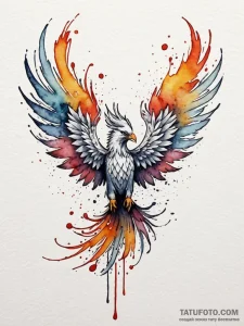 Ashen phoenix in flight, tattoo drawing outli... - эскиз тату (№1752337261_0, 12.07.2025 16:21) — Tatufoto.com