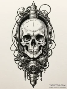 Pneumatic tube transport system, with a skull... - эскиз тату (№1752337347_0, 12.07.2025 16:22) — Tatufoto.com