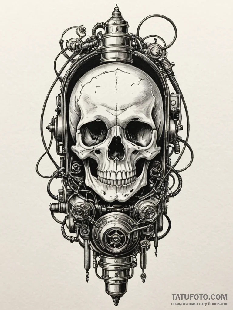 Pneumatic tube transport system, with a skull… — эскиз тату (№1752337347_0, 12.07.2025 16:22) — Tatufoto.com
