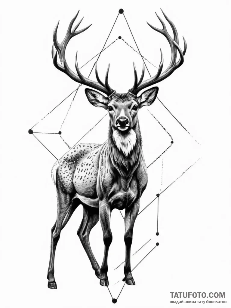 Black deer standing in mist, ink illustration... - эскиз тату (№1752337519_0, 12.07.2025 16:25) — Tatufoto.com