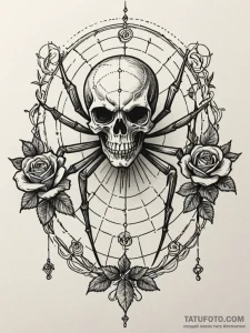 Spider weaving a web with binary code, tattoo... - эскиз тату (№1752337604_0, 12.07.2025 16:26) — Tatufoto.com