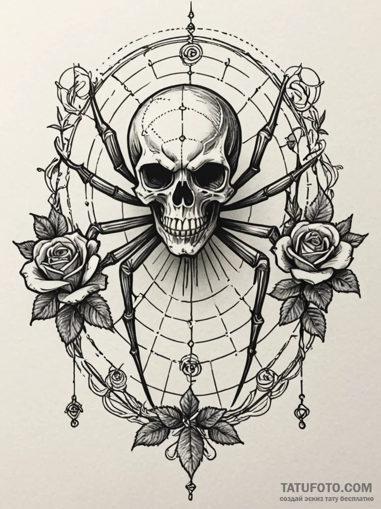 Spider weaving a web with binary code, tattoo... - эскиз тату (№1752337604_0, 12.07.2025 16:26) — Tatufoto.com