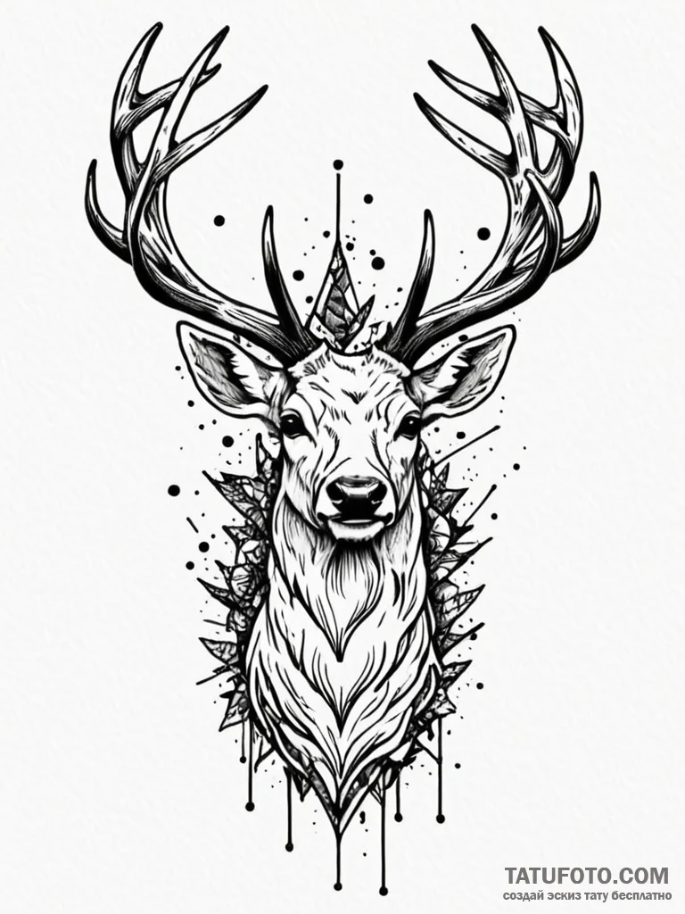 Astral stag with shattered antlers, tattoo dr... - эскиз тату (№1752337861_0, 12.07.2025 16:31) — Tatufoto.com