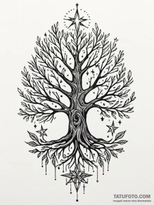 Sacred tree crowned with starlight, tattoo fl... - эскиз тату (№1752338711_0, 12.07.2025 16:45) — Tatufoto.com