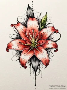 Lily, artistic tattoo sketch, on a clean whit... - эскиз тату (№1752338796_0, 12.07.2025 16:46) — Tatufoto.com