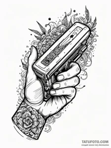 Stapler that is chomping on a human finger, c... - эскиз тату (№1752338882_0, 12.07.2025 16:48) — Tatufoto.com