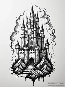 Desolate castle in storm, tattoo sketch desig... - эскиз тату (№1752339053_0, 12.07.2025 16:50) — Tatufoto.com