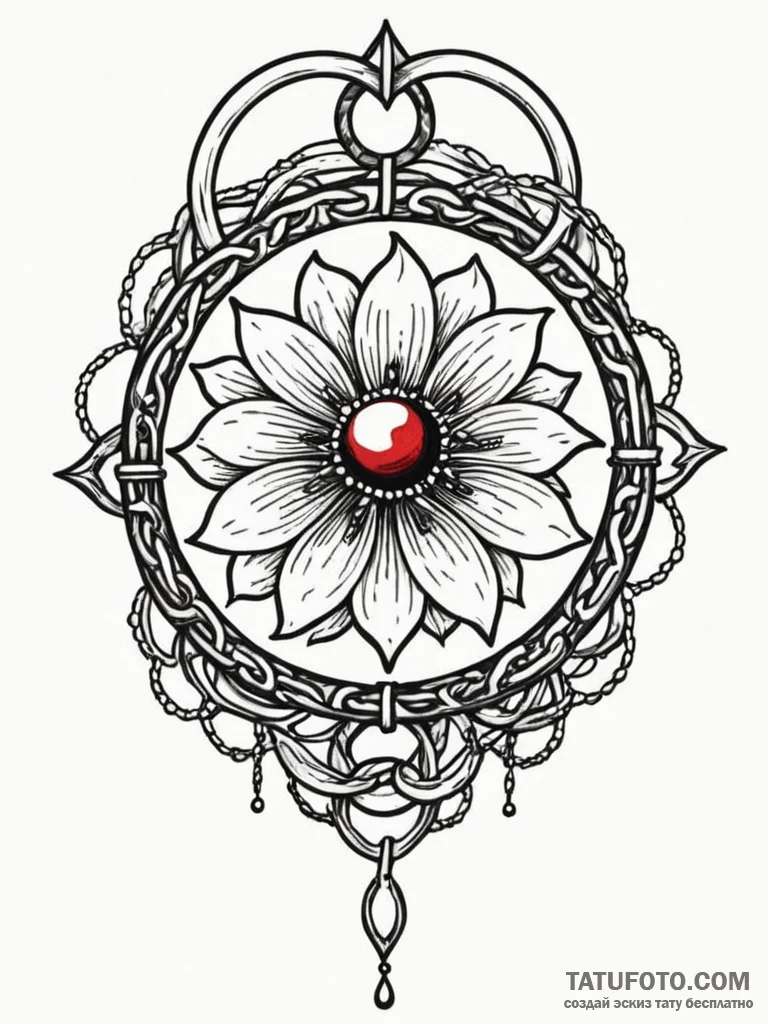 Eclipse flower wrapped in chains, tattoo sket... - эскиз тату (№1752339395_0, 12.07.2025 16:56) — Tatufoto.com
