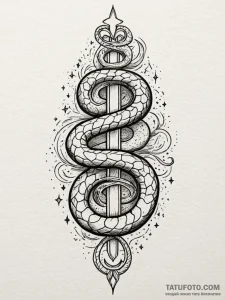 Hollow serpent crowned in stars, tattoo line... - эскиз тату (№1752339566_0, 12.07.2025 16:59) — Tatufoto.com