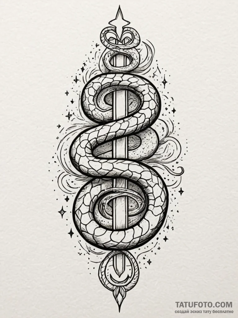 Hollow serpent crowned in stars, tattoo line... - эскиз тату (№1752339566_0, 12.07.2025 16:59) — Tatufoto.com