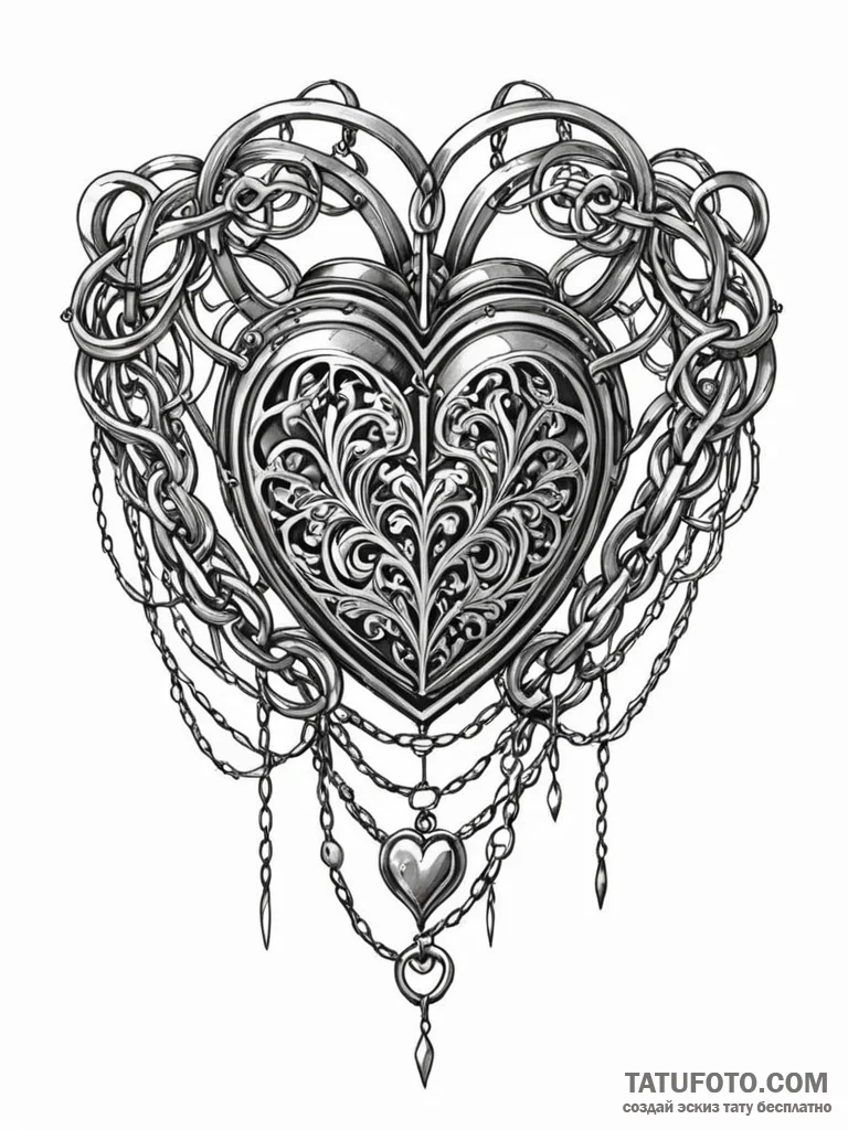 Black heart wrapped in chains, tattoo line ar... - эскиз тату (№1752339649_0, 12.07.2025 17:00) — Tatufoto.com