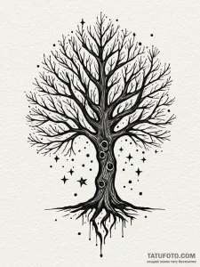 Night tree crowned with stars, artistic tatto... - эскиз тату (№1752339984_0, 12.07.2025 17:06) — Tatufoto.com