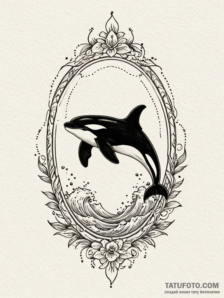 Killer whale (orca) silhouette filled with oc… — эскиз тату (№1752340068_0, 12.07.2025 17:07) — Tatufoto.com