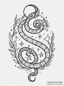Iron serpent coiling through stars, tattoo dr... - эскиз тату (№1752340659_0, 12.07.2025 17:17) — Tatufoto.com
