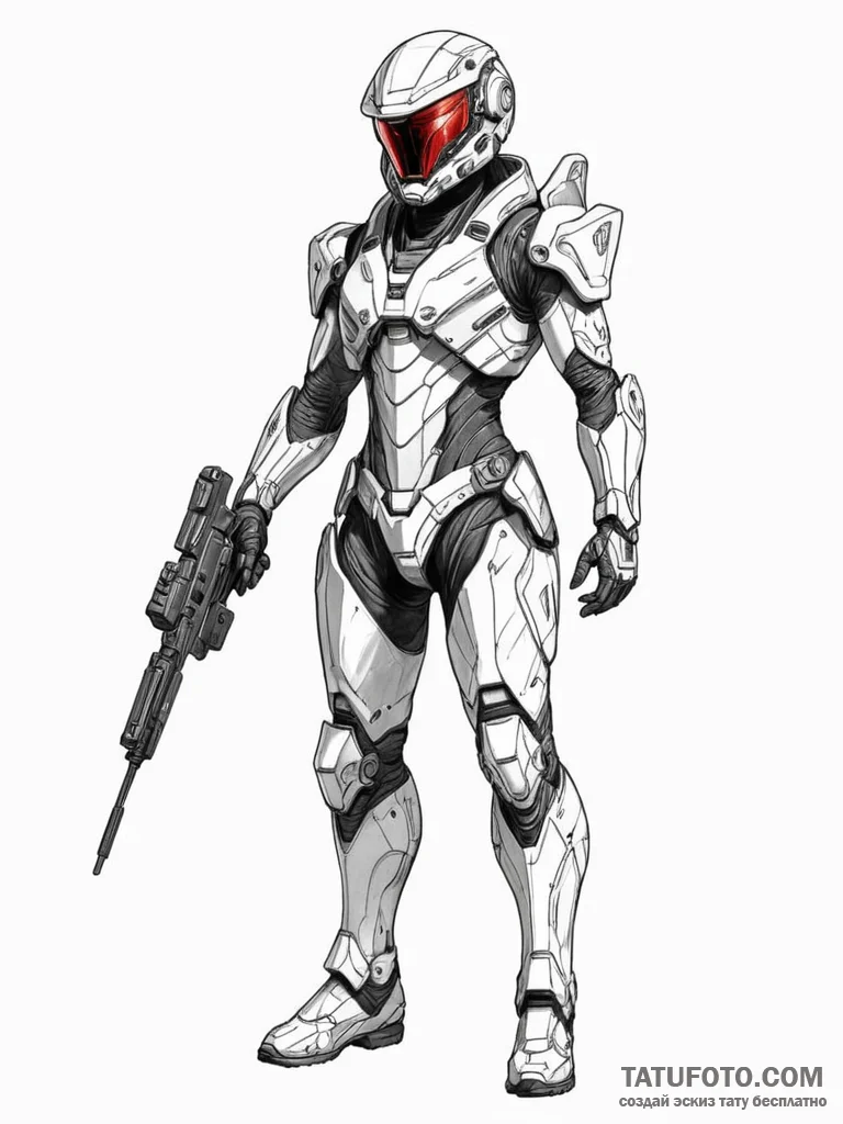 Tattoo sketch, andromeda in futuristic combat... - эскиз тату (№1752340827_0, 12.07.2025 17:20) — Tatufoto.com