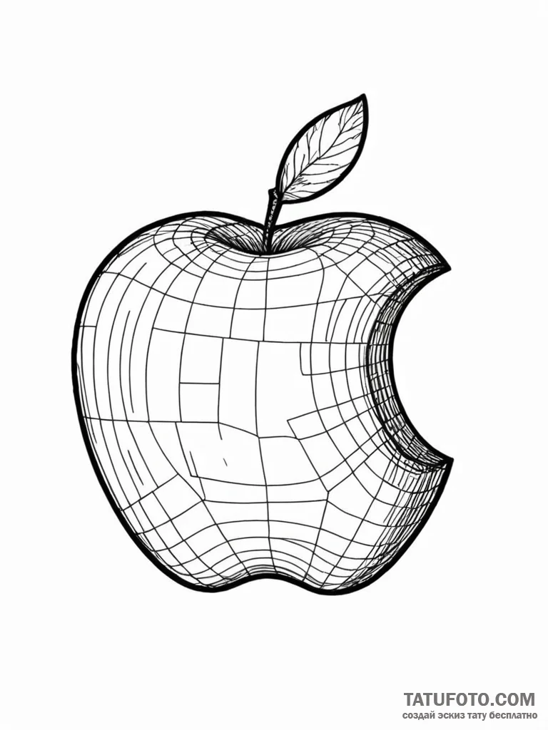 Tattoo sketch, an ai-generated apple, glitchi… — эскиз тату (№1752340909_0, 12.07.2025 17:21) — Tatufoto.com