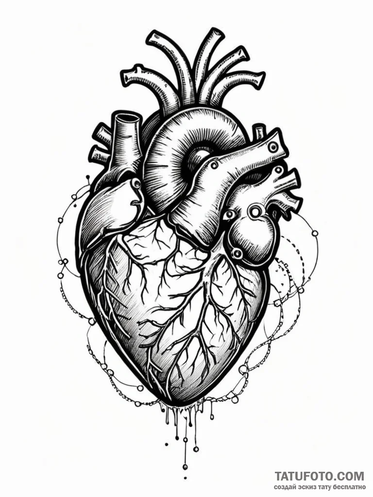 Tattoo sketch, an anatomical heart with a clo... - эскиз тату (№1752341156_0, 12.07.2025 17:25) — Tatufoto.com