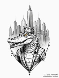 Tattoo sketch, an alligator wearing a crown o... - эскиз тату (№1752341324_0, 12.07.2025 17:28) — Tatufoto.com