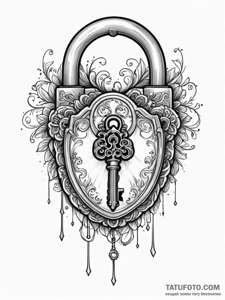 Tattoo sketch, an antique key unlocking a dig... - эскиз тату (№1752341407_0, 12.07.2025 17:30) — Tatufoto.com