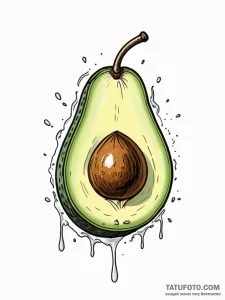 Tattoo sketch, an avocado sliced open to reve... - эскиз тату (№1752341491_0, 12.07.2025 17:31) — Tatufoto.com