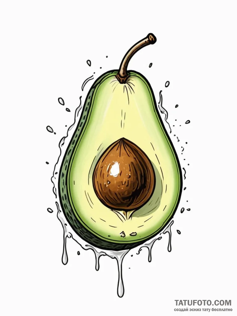 Tattoo sketch, an avocado sliced open to reve... - эскиз тату (№1752341491_0, 12.07.2025 17:31) — Tatufoto.com