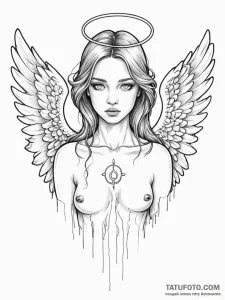 Tattoo sketch, a biblically accurate angel wi... - эскиз тату (№1752341744_0, 12.07.2025 17:35) — Tatufoto.com
