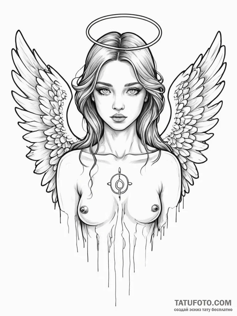 Tattoo sketch, a biblically accurate angel wi... - эскиз тату (№1752341744_0, 12.07.2025 17:35) — Tatufoto.com