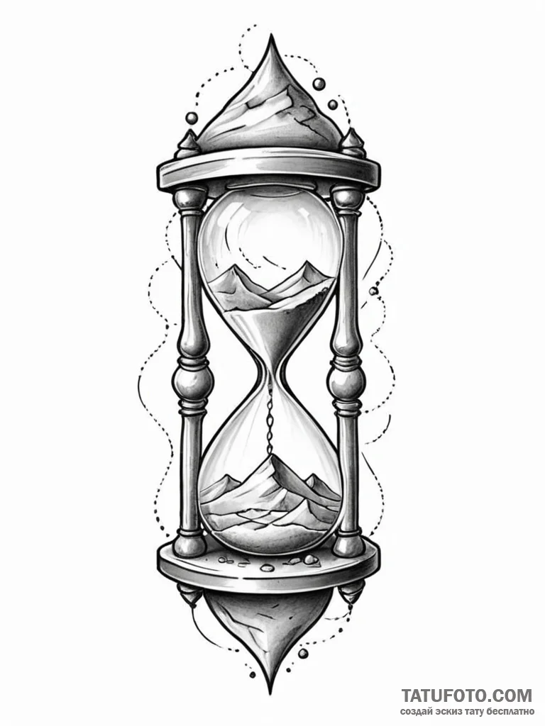 Tattoo sketch, an hourglass where sand is rep… — эскиз тату (№1752341911_0, 12.07.2025 17:38) — Tatufoto.com