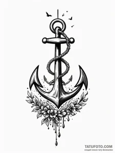 Tattoo sketch, an anchor dissolving into a fl... - эскиз тату (№1752342163_0, 12.07.2025 17:42) — Tatufoto.com