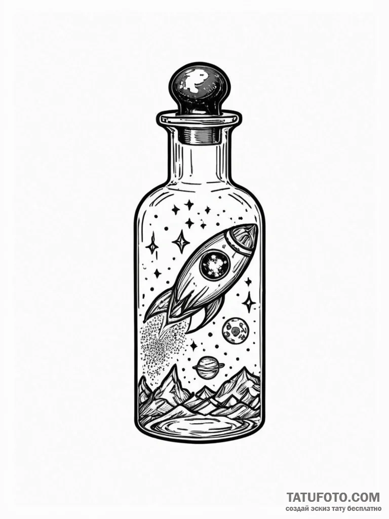 Tattoo sketch, an apothecary bottle containin... - эскиз тату (№1752342332_0, 12.07.2025 17:45) — Tatufoto.com