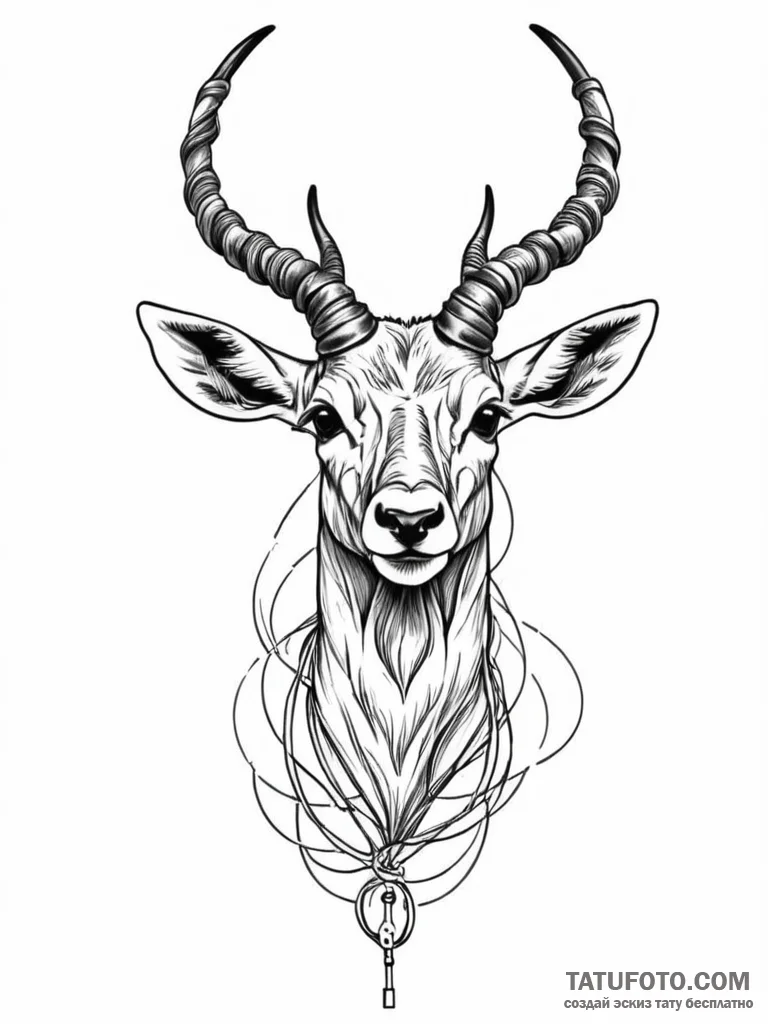 Tattoo sketch, an antelope with its horns mad… — эскиз тату (№1752342668_0, 12.07.2025 17:51) — Tatufoto.com