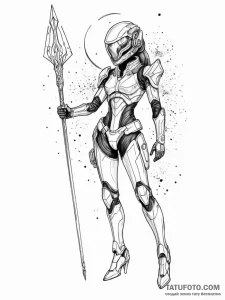 Tattoo sketch, andromeda in futuristic armor,... - эскиз тату (№1752342832_0, 12.07.2025 17:53) — Tatufoto.com
