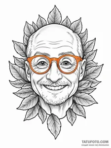 Tattoo sketch, apricot as a wise old smiling... - эскиз тату (№1752342916_0, 12.07.2025 17:55) — Tatufoto.com