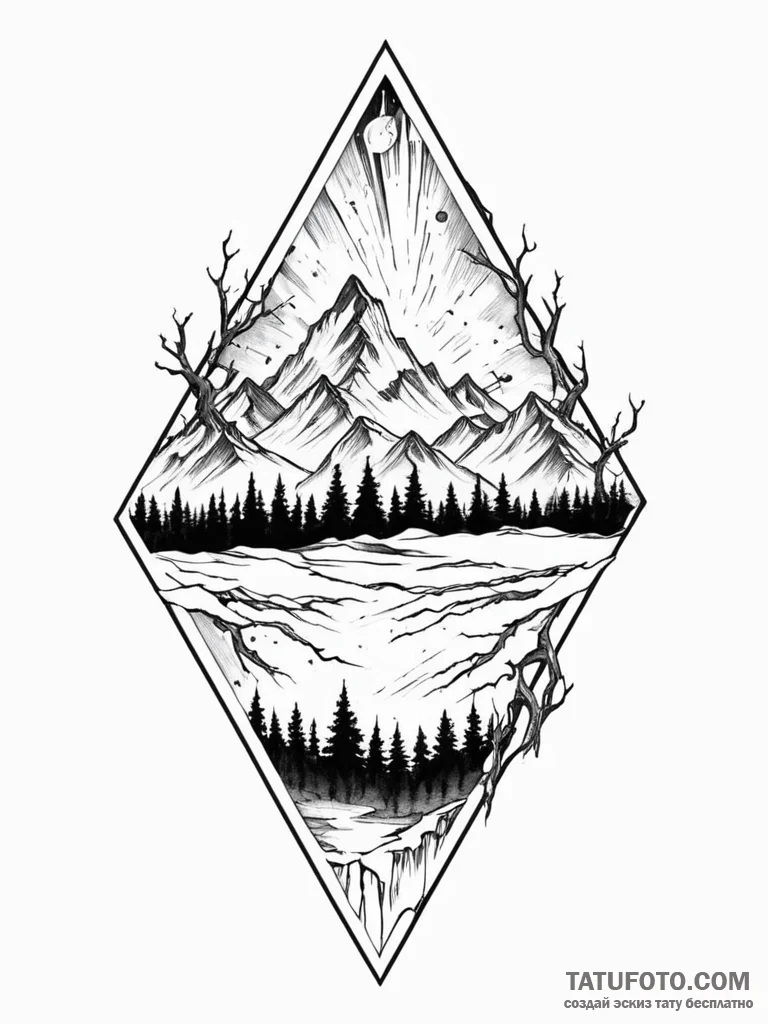 Tattoo sketch, aurora borealis merging with a... - эскиз тату (№1752343256_0, 12.07.2025 18:00) — Tatufoto.com