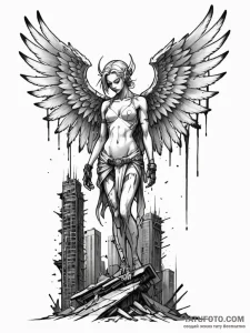 Tattoo sketch, apocalyptic angel with broken... - эскиз тату (№1752343340_0, 12.07.2025 18:02) — Tatufoto.com