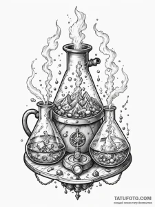 Tattoo sketch, alchemist's lab, intricately d... - эскиз тату (№1752343508_0, 12.07.2025 18:05) — Tatufoto.com