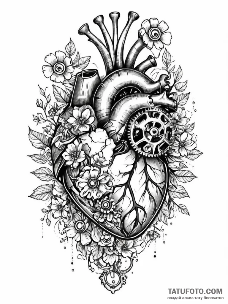 Tattoo sketch, abstract anatomical heart made… — эскиз тату (№1752343677_0, 12.07.2025 18:07) — Tatufoto.com
