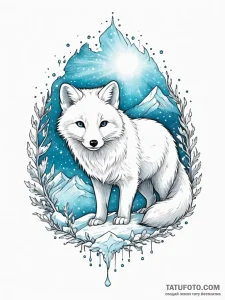 Tattoo sketch, arctic fox with glowing, biolu... - эскиз тату (№1752343761_0, 12.07.2025 18:09) — Tatufoto.com