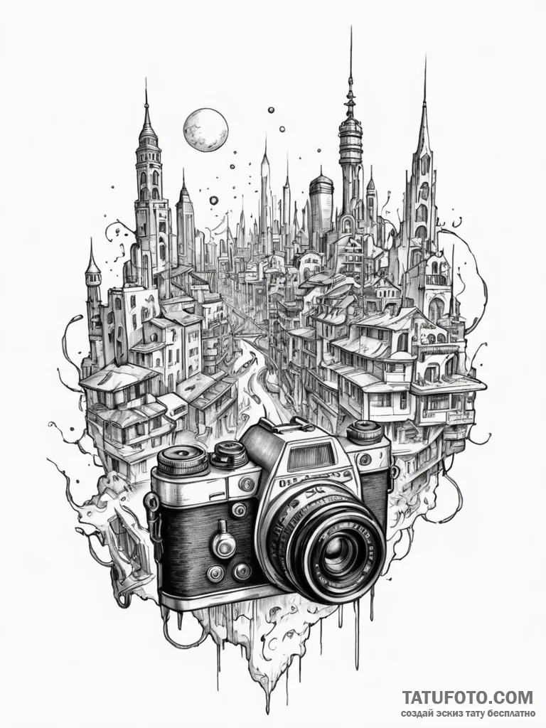 Tattoo sketch, anachronistic antique camera c... - эскиз тату (№1752343930_0, 12.07.2025 18:12) — Tatufoto.com