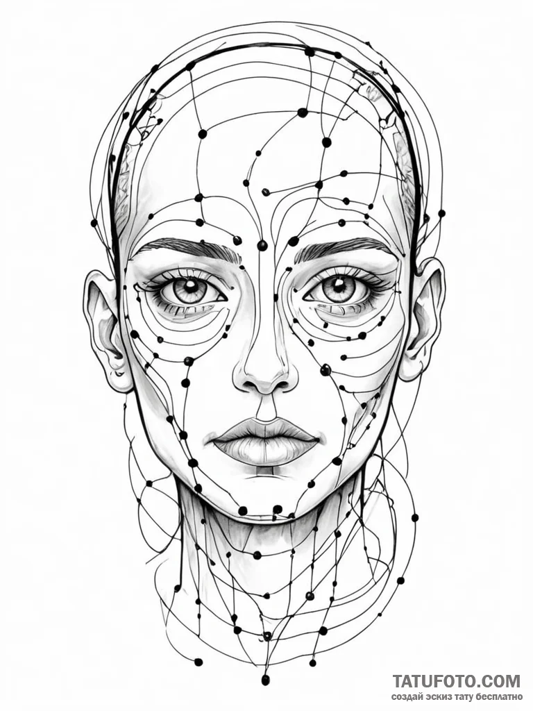 Tattoo sketch, abstract expressionist portrai... - эскиз тату (№1752344266_0, 12.07.2025 18:17) — Tatufoto.com