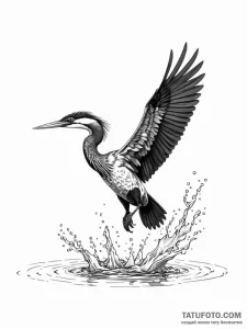 Tattoo sketch, anhinga bird diving into a pix... - эскиз тату (№1752344434_0, 12.07.2025 18:20) — Tatufoto.com