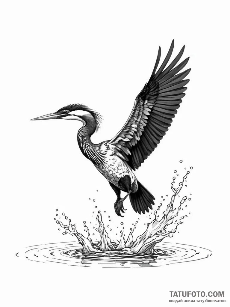 Tattoo sketch, anhinga bird diving into a pix... - эскиз тату (№1752344434_0, 12.07.2025 18:20) — Tatufoto.com