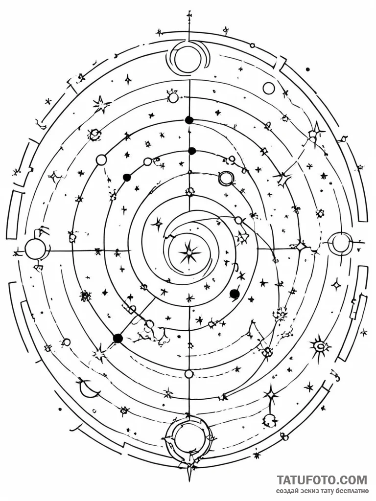 Tattoo sketch, astrological chart as a comple… — эскиз тату (№1752344518_0, 12.07.2025 18:21) — Tatufoto.com