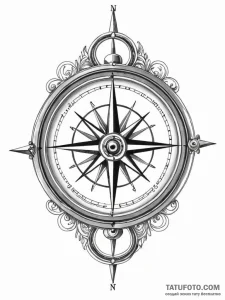 Tattoo sketch, antique compass pointing towar... - эскиз тату (№1752344602_0, 12.07.2025 18:23) — Tatufoto.com