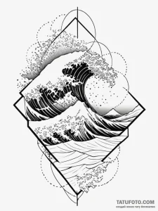 Tattoo sketch, abstract wave crashing into a... - эскиз тату (№1752344851_0, 12.07.2025 18:27) — Tatufoto.com