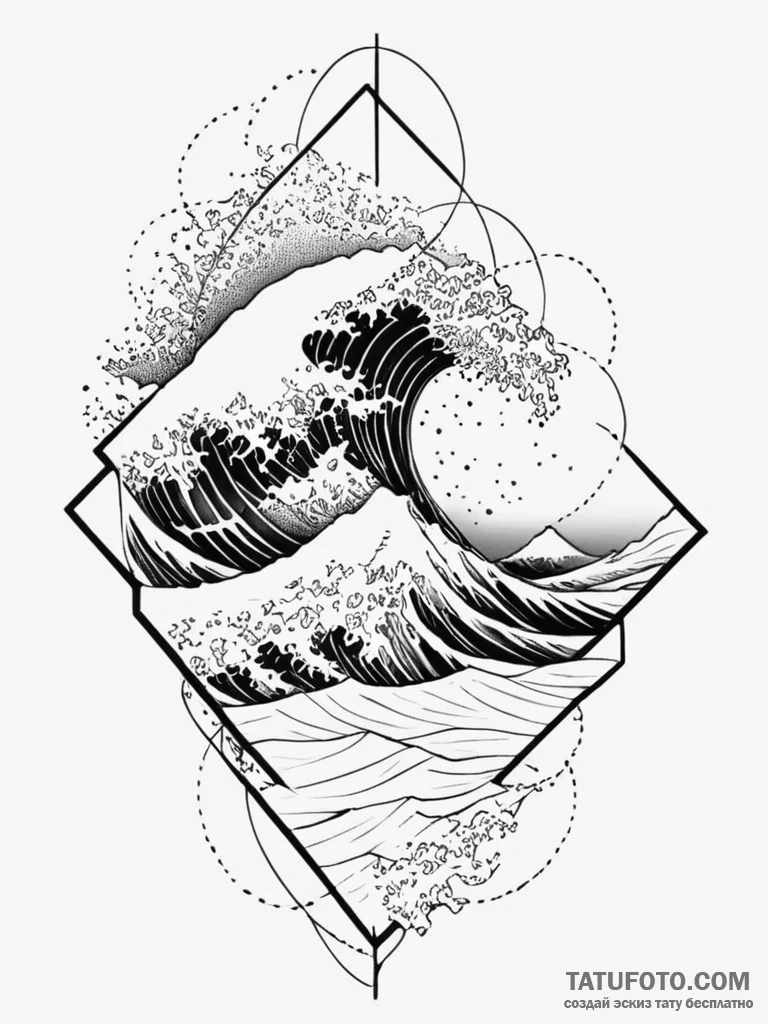 Tattoo sketch, abstract wave crashing into a... - эскиз тату (№1752344851_0, 12.07.2025 18:27) — Tatufoto.com
